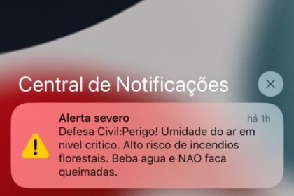 Defesa Civil dispara novo alerta para baixa umidade do ar e risco de queimadas em Mogi Guaçu.